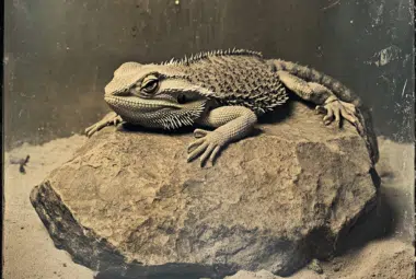 a very old bearded dragon lying on arock