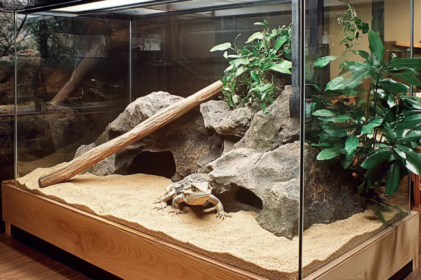 a beautiful designed bearded dragon tank, made of glass