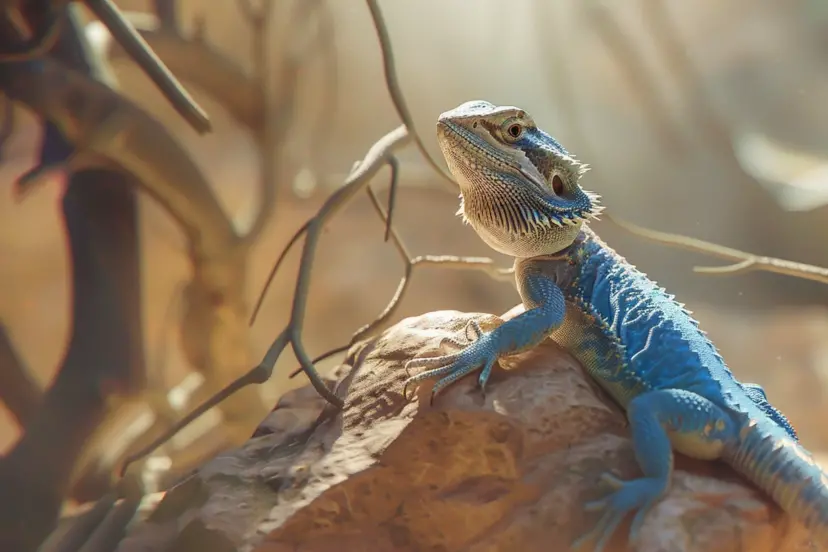 bearde dragon blue sitting on a rock, basking