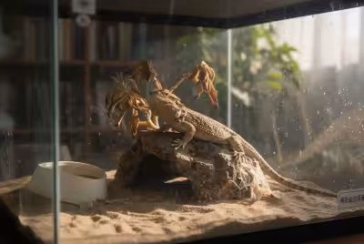 一只生活在被主人忽视的饲养箱里的胡须龙