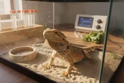 胡须龙在繁育箱里仔细地观察周围的环境。