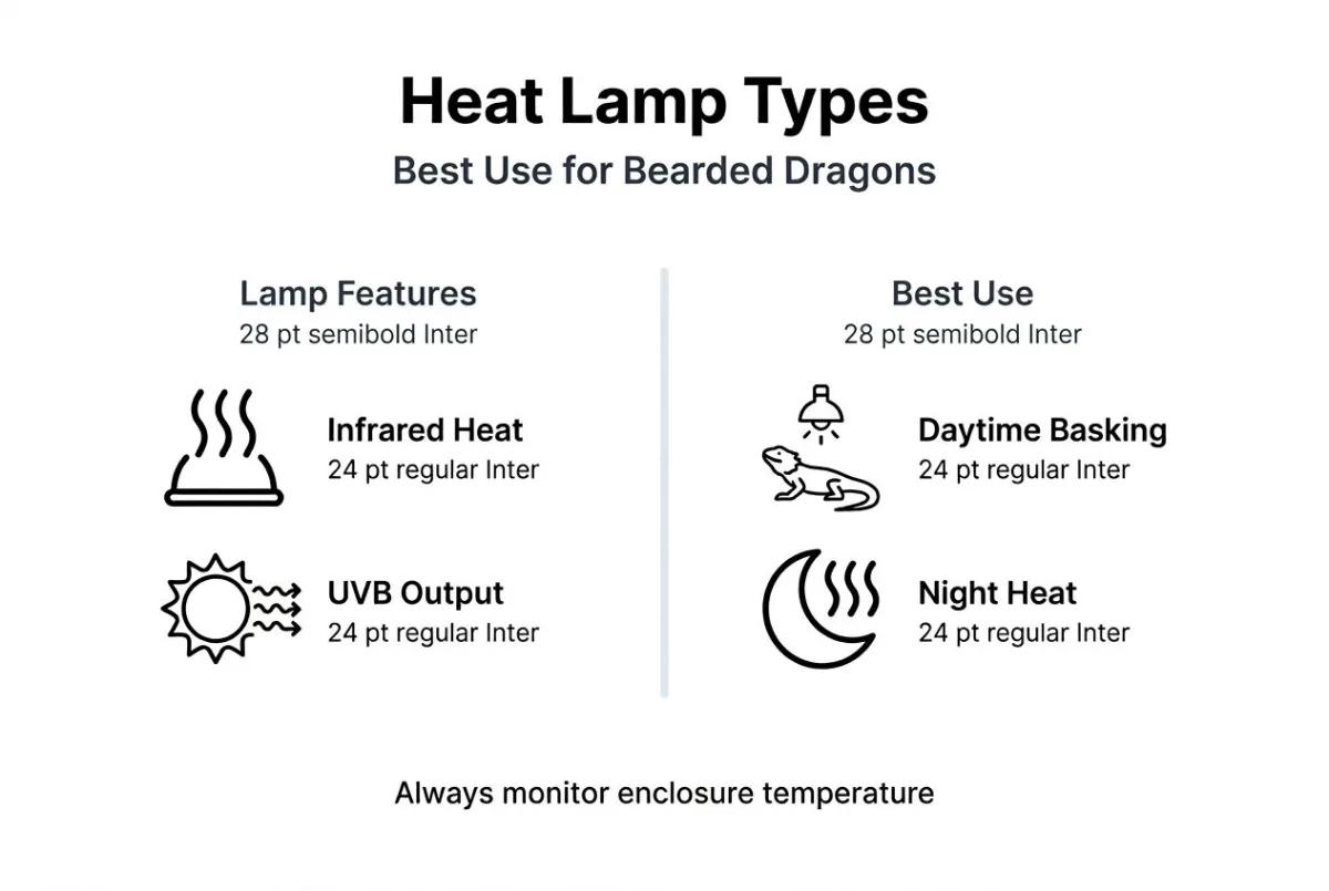 Infographic comparing heat lamp types and uses