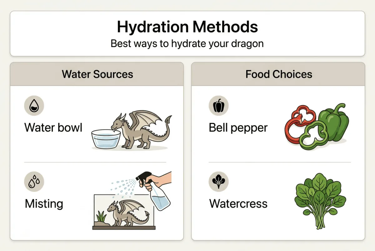 Infographic showing bearded dragon hydration methods