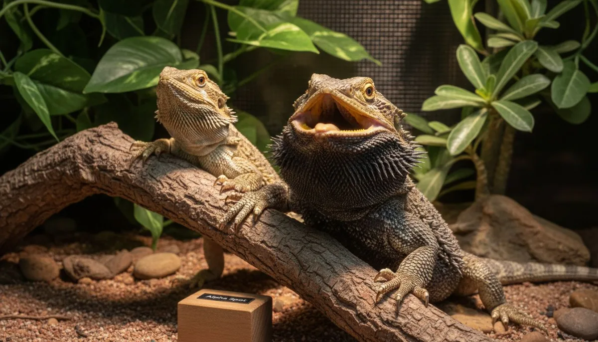 Two bearded dragons with gaping display