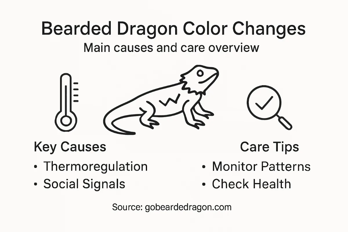 Infographic showing bearded dragon color change reasons